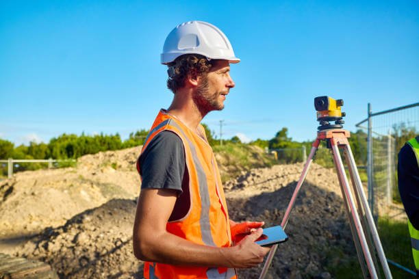 Surveyor undertaking a topographical land survey on a development site in Essex.